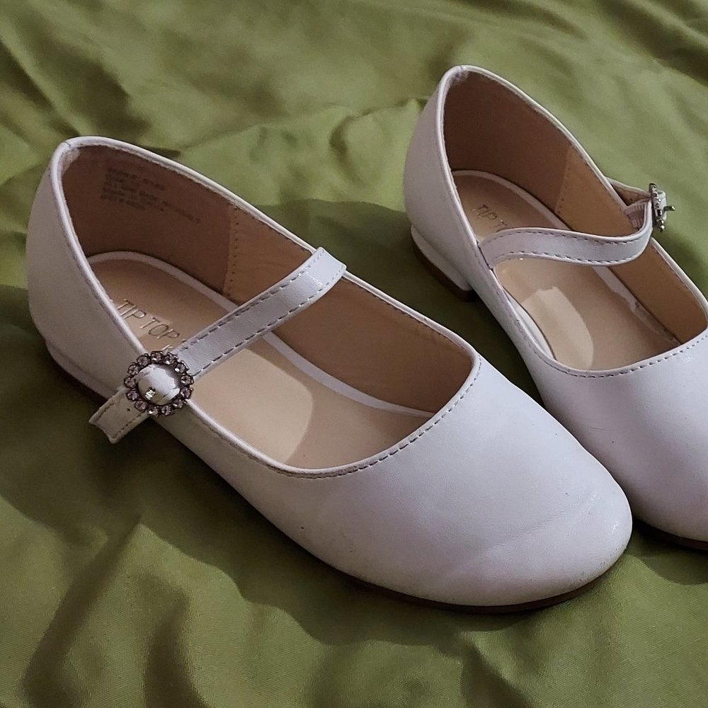 Girls Fancy White Dress Shoes with rhinestone bling